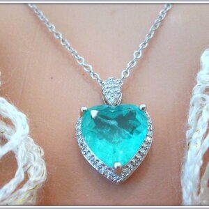 Paraiba Tourmaline heart cut Stone Statement cute Necklace